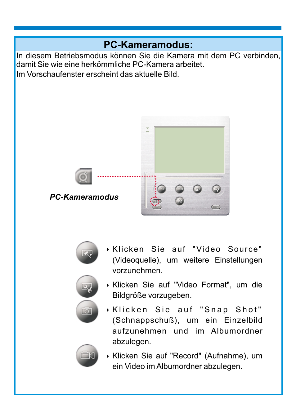 Pc-kameramodus | AIPTEK PENCAM VOICE User Manual | Page 32 / 133
