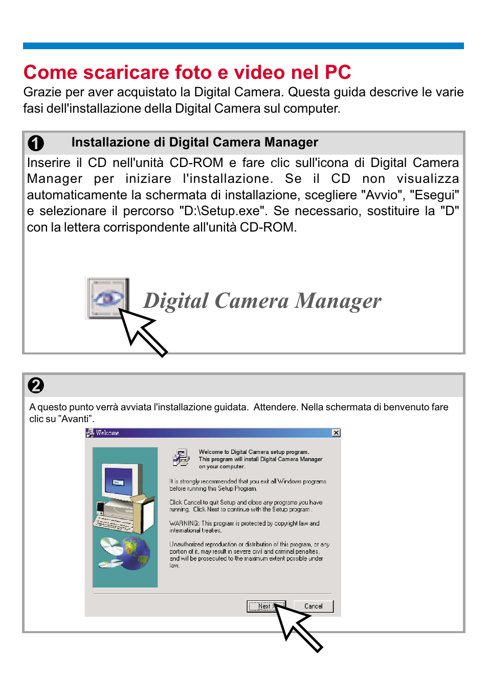 Digital camera manager, Come scaricare foto e video nel pc | AIPTEK PENCAM VOICE User Manual | Page 47 / 133