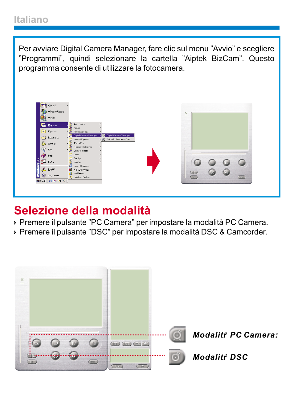 Selezione della modalità, Italiano | AIPTEK PENCAM VOICE User Manual | Page 50 / 133