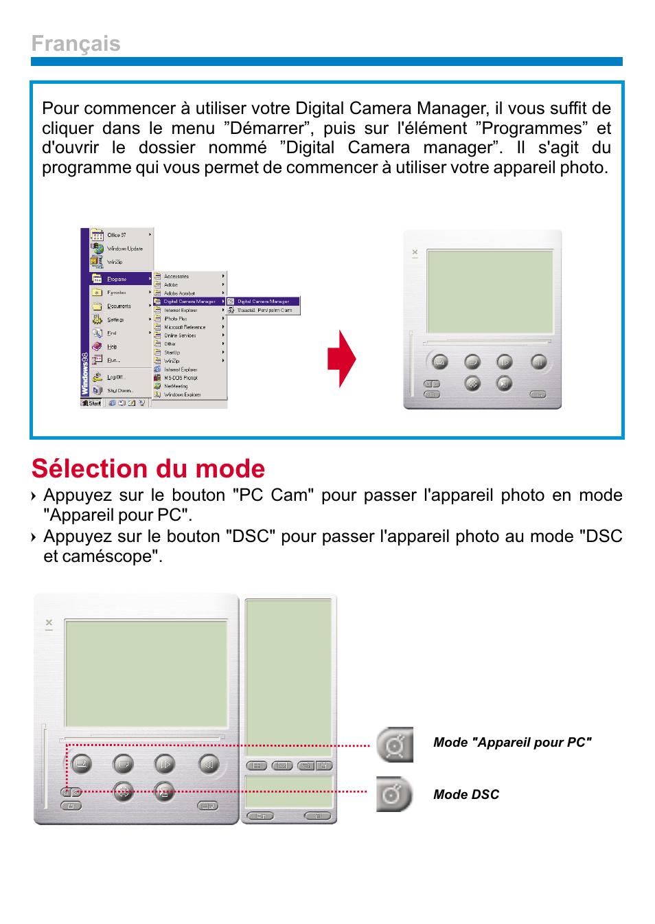 Sélection du mode, Français | AIPTEK PENCAM VOICE User Manual | Page 69 / 133