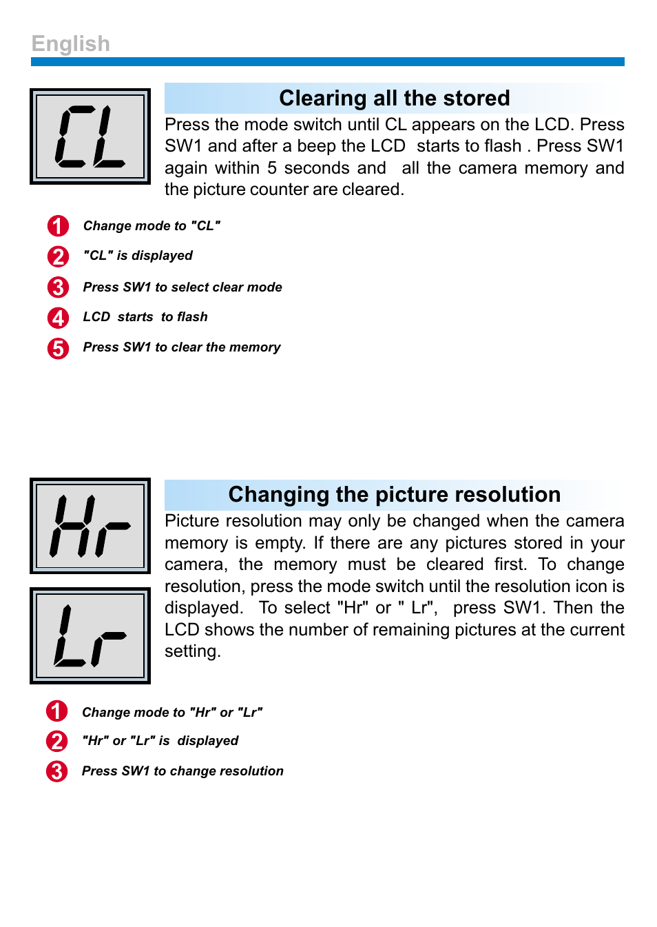 Clearing all the stored, Changing the picture resolution, English | AIPTEK PENCAM VOICE User Manual | Page 8 / 133