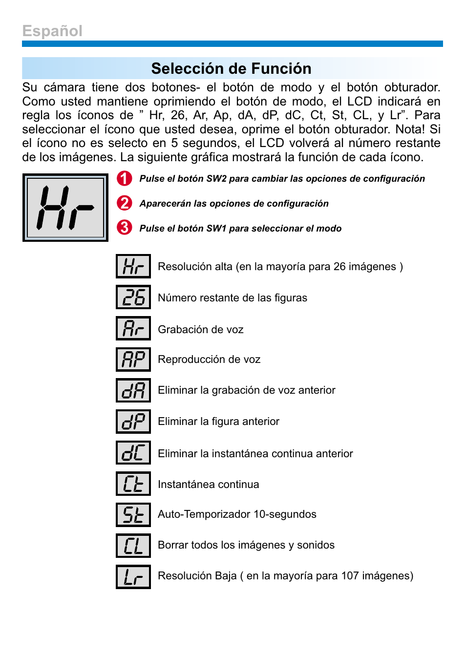 Selección de función, Español | AIPTEK PENCAM VOICE User Manual | Page 80 / 133