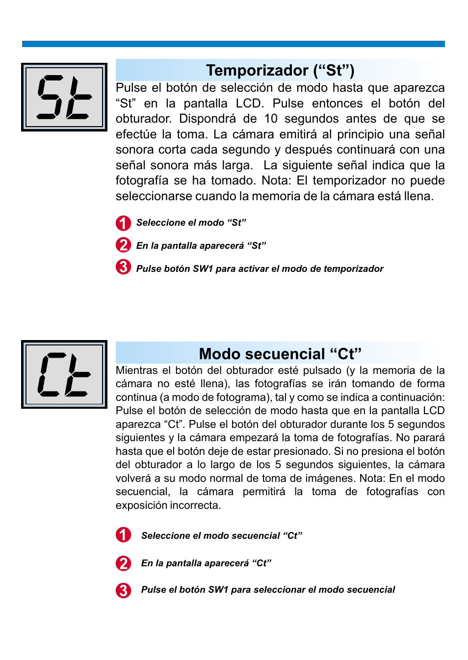 Temporizador (“st”), Modo secuencial “ct | AIPTEK PENCAM VOICE User Manual | Page 83 / 133