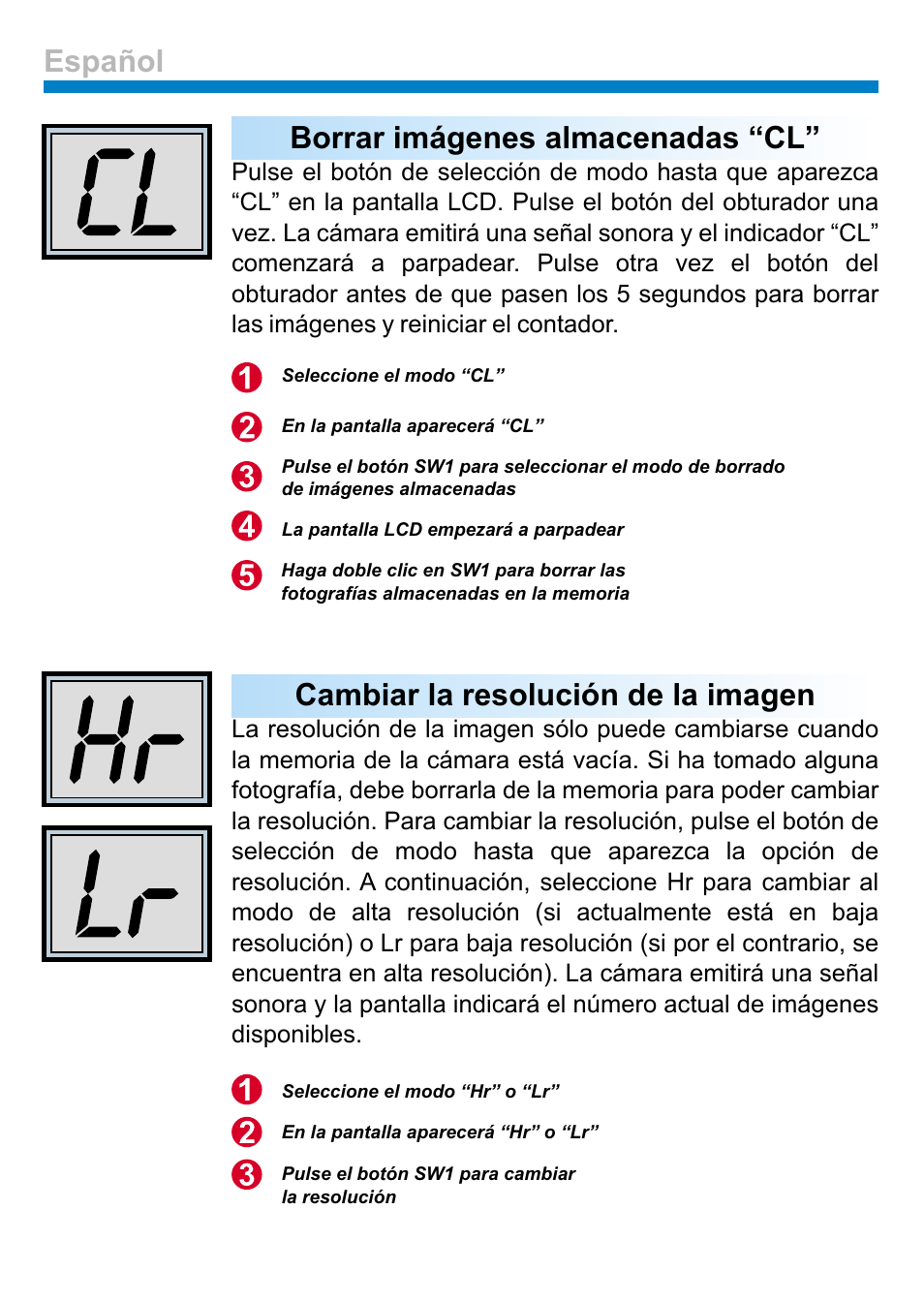Borrar imágenes almacenadas “cl, Cambiar la resolución de la imagen, Español | AIPTEK PENCAM VOICE User Manual | Page 84 / 133
