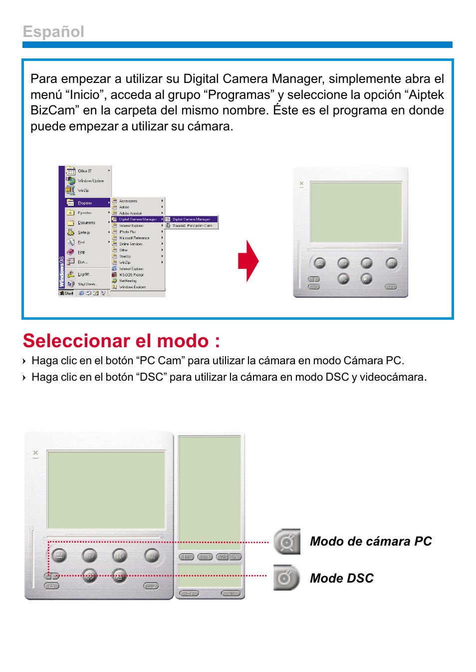 Seleccionar el modo, Español | AIPTEK PENCAM VOICE User Manual | Page 88 / 133