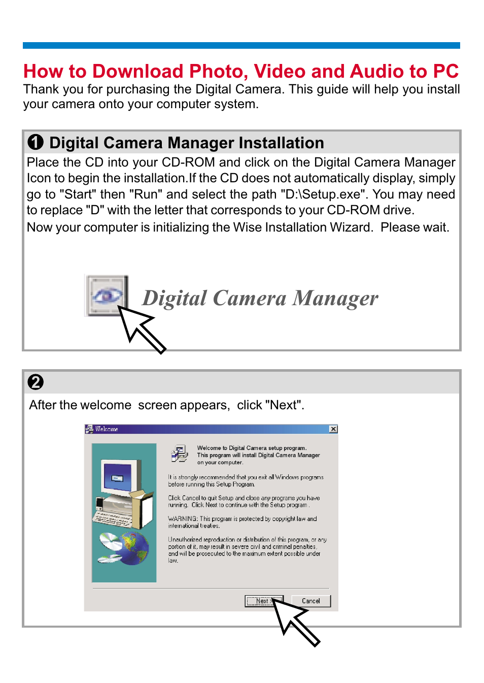 Digital camera manager, How to download photo, video and audio to pc | AIPTEK PENCAM VOICE User Manual | Page 9 / 133