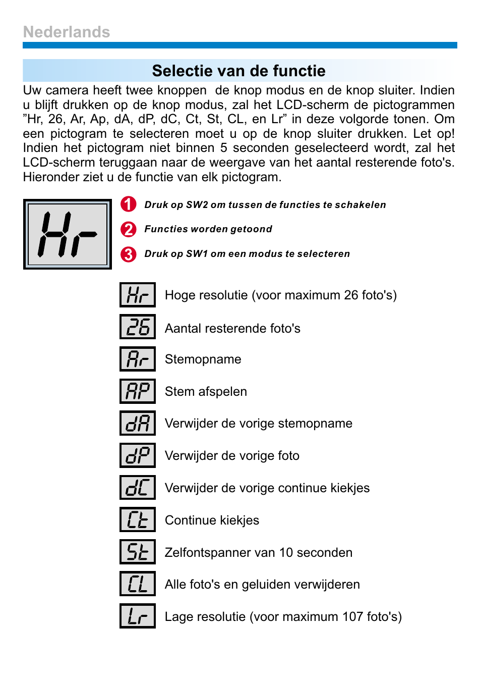 Selectie van de functie, Nederlands | AIPTEK PENCAM VOICE User Manual | Page 99 / 133