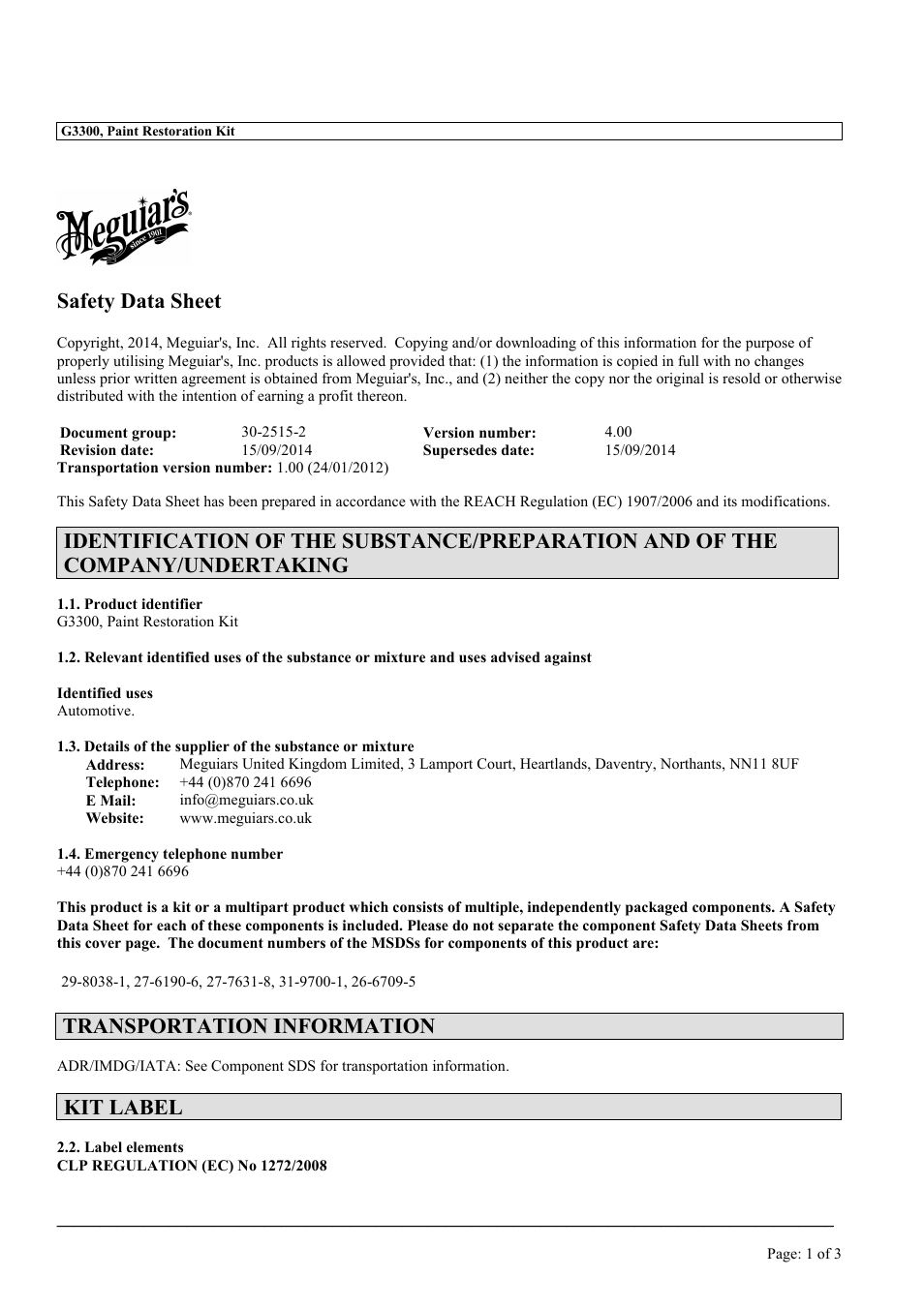 MEGUIAR'S G3300 User Manual | 71 pages