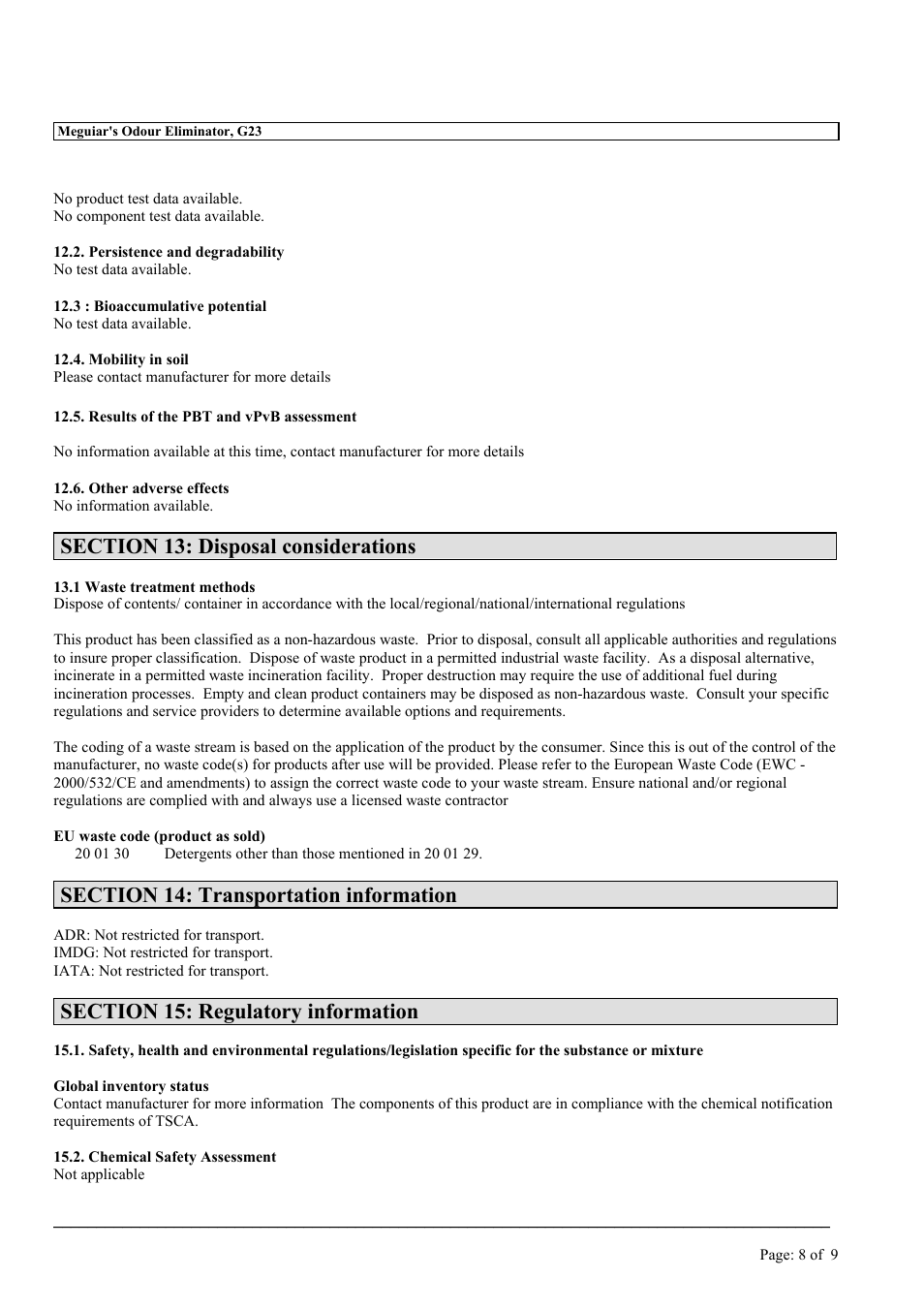 MEGUIAR'S G23 User Manual | Page 8 / 9