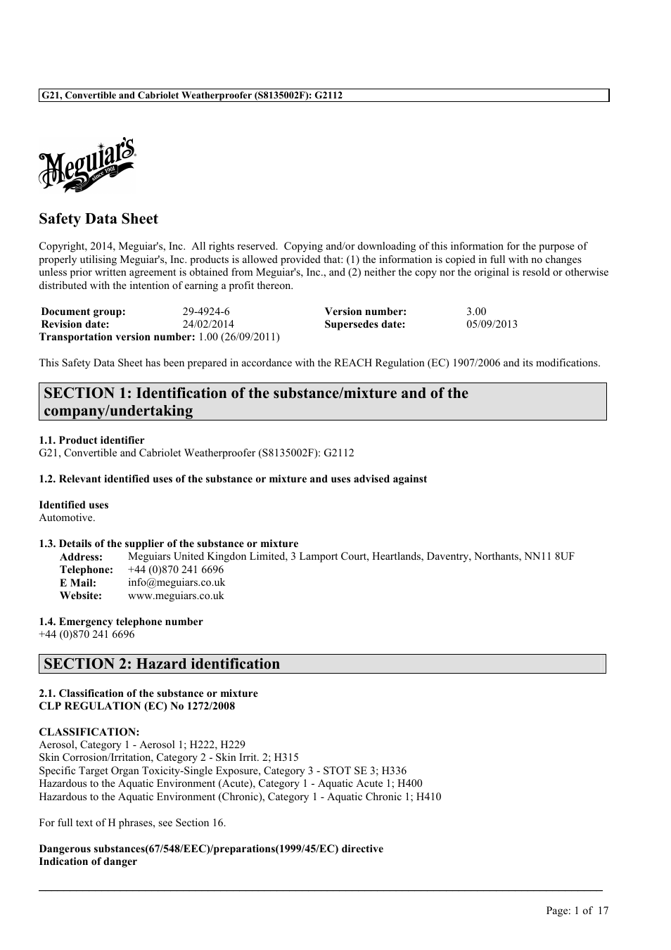 MEGUIAR'S G21 User Manual | 17 pages