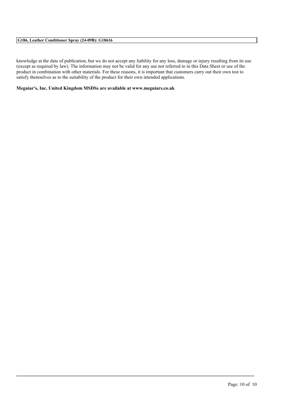 MEGUIAR'S G186 User Manual | Page 10 / 10
