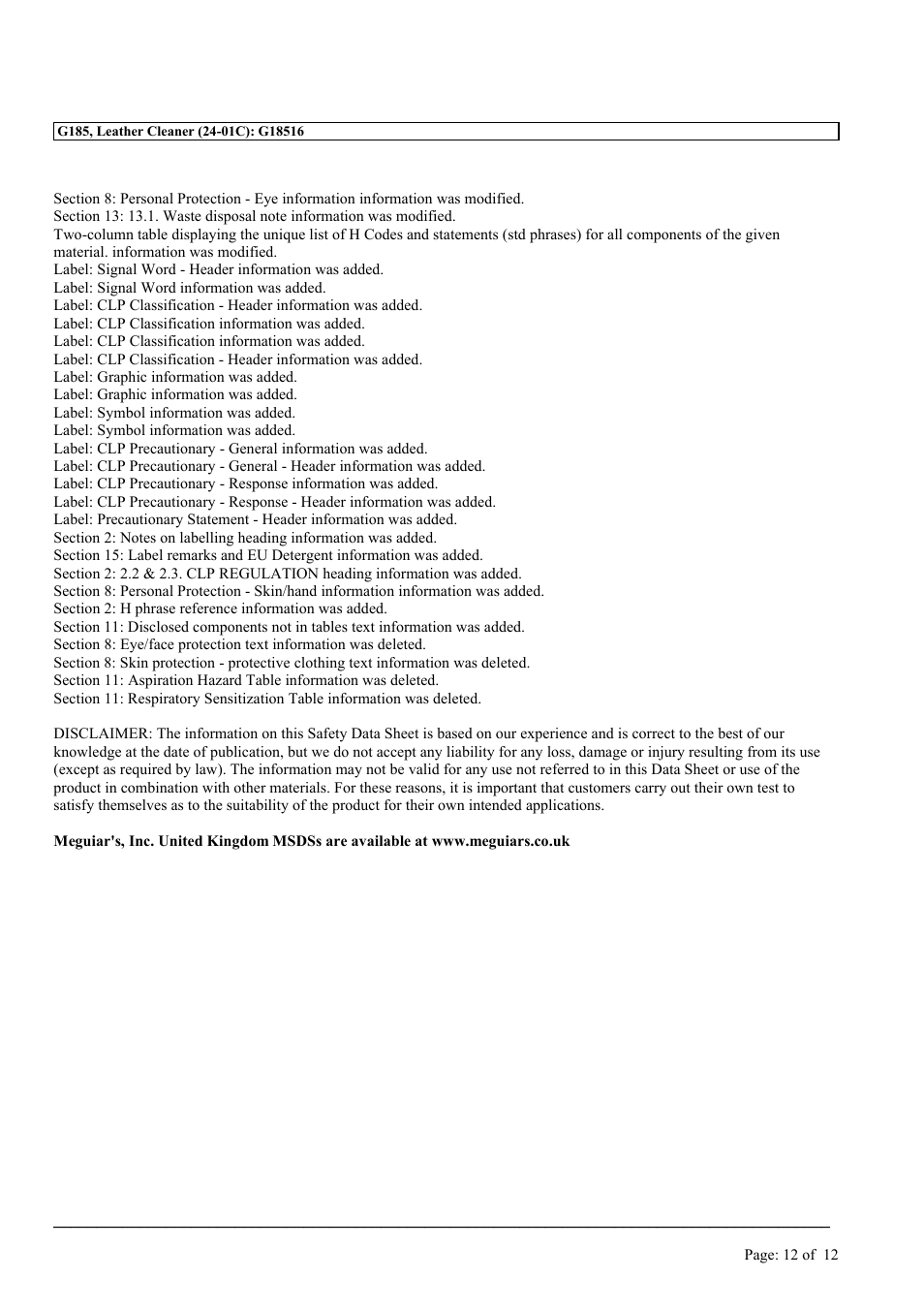 MEGUIAR'S D185 User Manual | Page 12 / 12