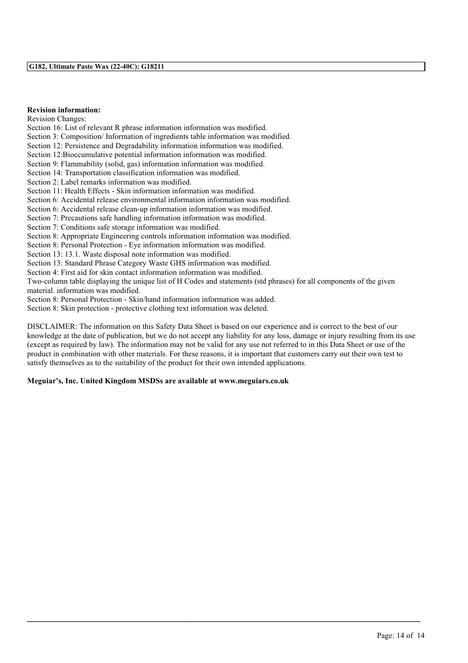 MEGUIAR'S G18211 User Manual | Page 14 / 14
