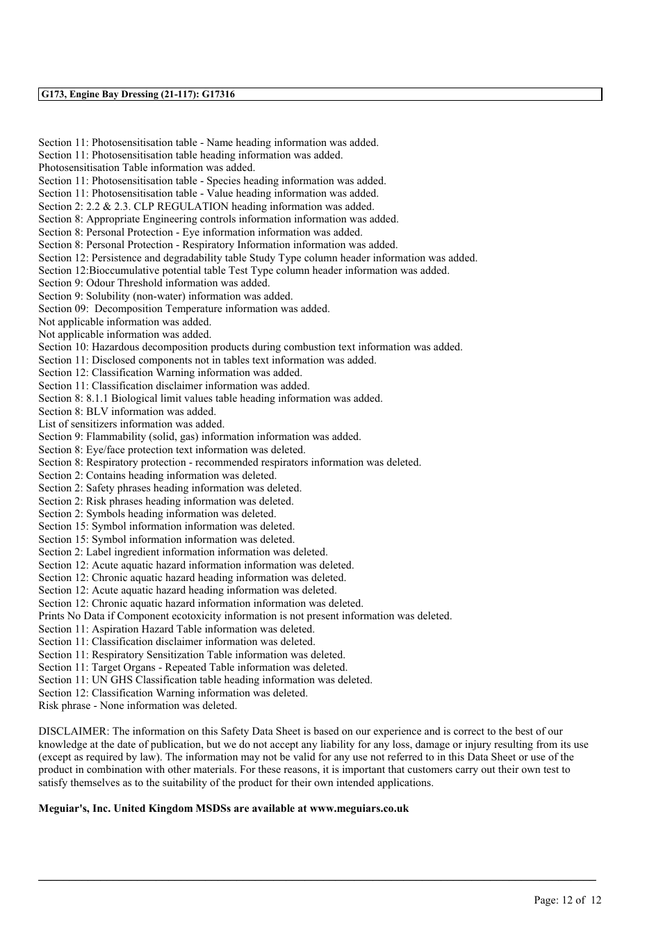 MEGUIAR'S G173 User Manual | Page 12 / 12