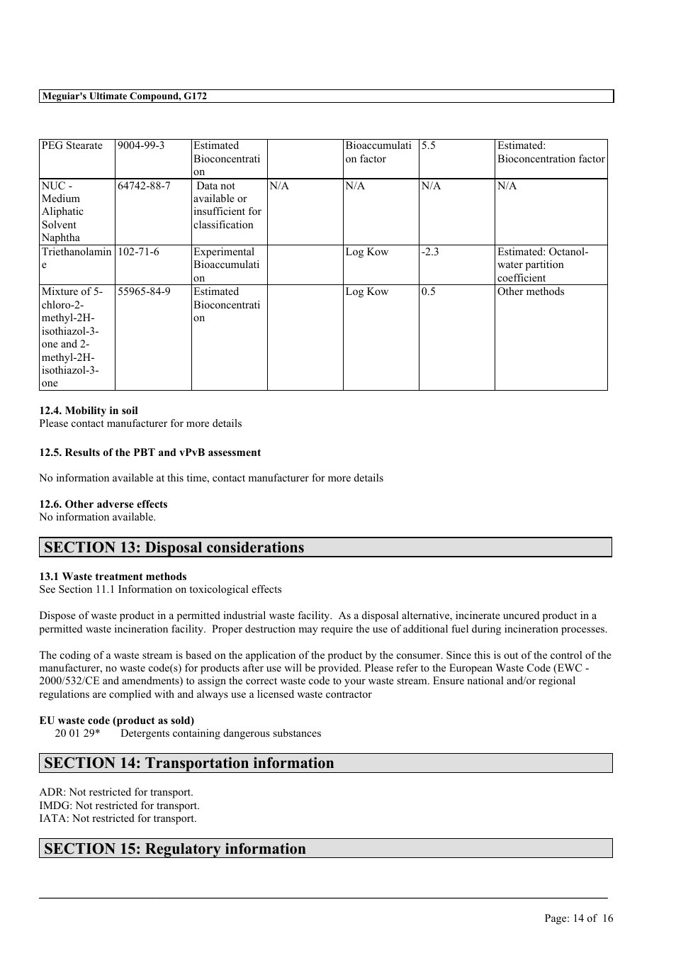 MEGUIAR'S G172 User Manual | Page 14 / 16