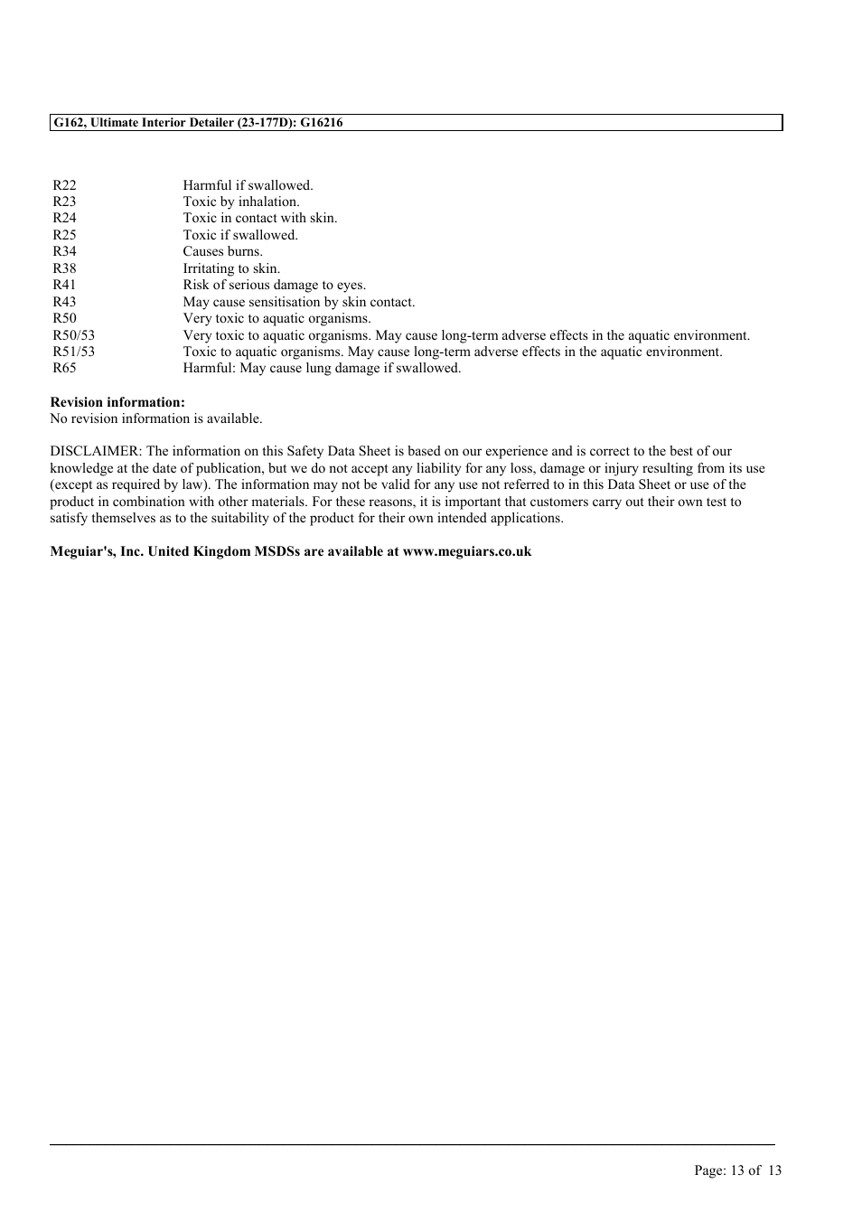 MEGUIAR'S G162 User Manual | Page 13 / 13