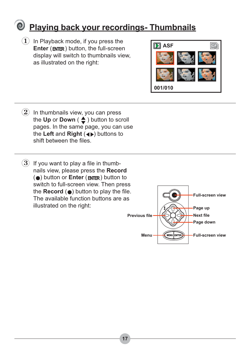 Playing back your recordings- thumbnails | AIPTEK Pocket DV 4100 User Manual | Page 18 / 44