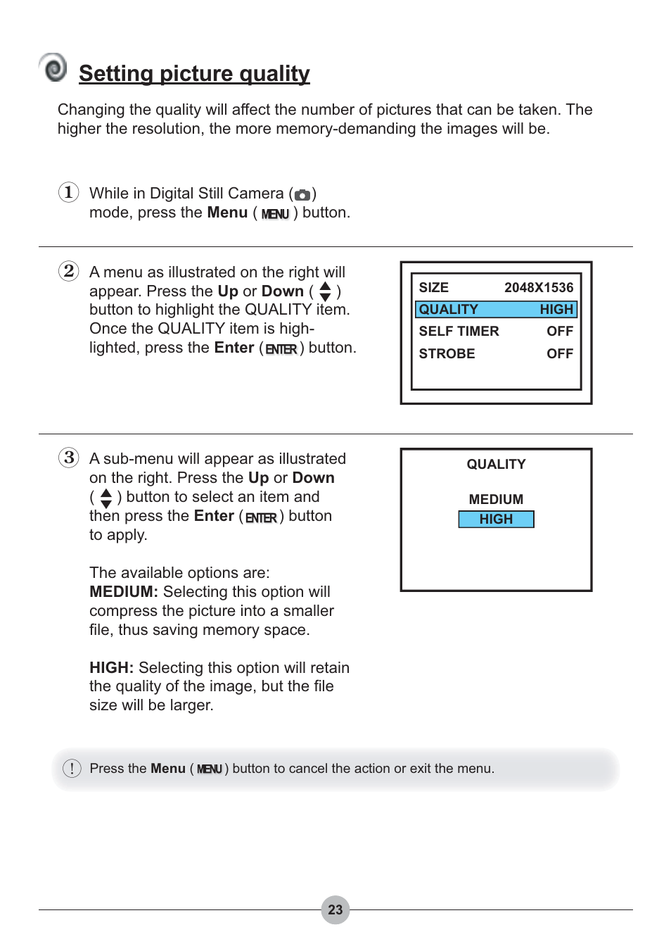 Setting picture quality | AIPTEK Pocket DV 4100 User Manual | Page 24 / 44