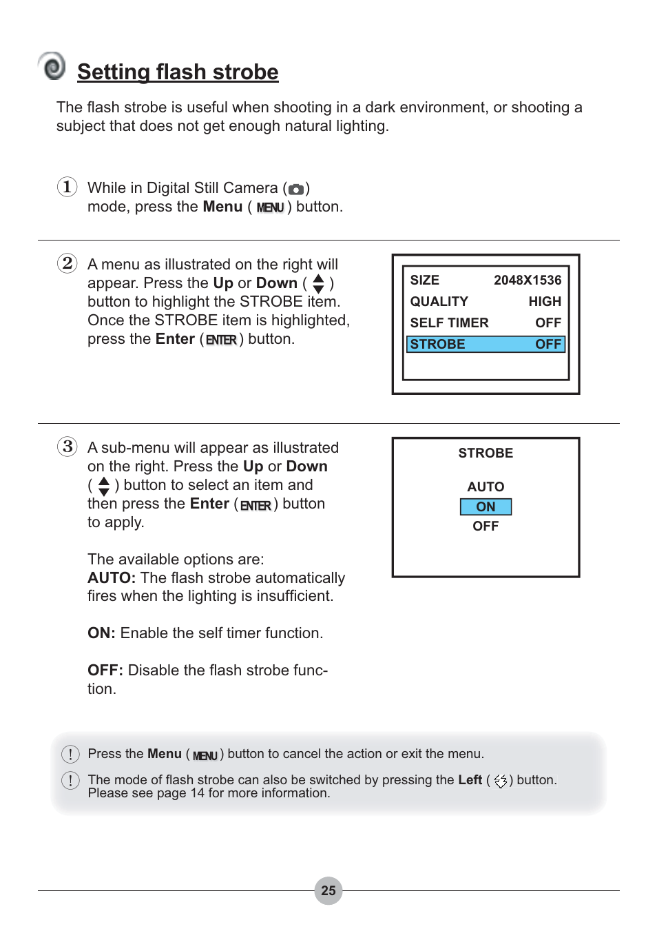 Setting flash strobe | AIPTEK Pocket DV 4100 User Manual | Page 26 / 44