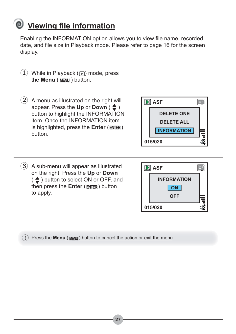 Viewing file information | AIPTEK Pocket DV 4100 User Manual | Page 28 / 44