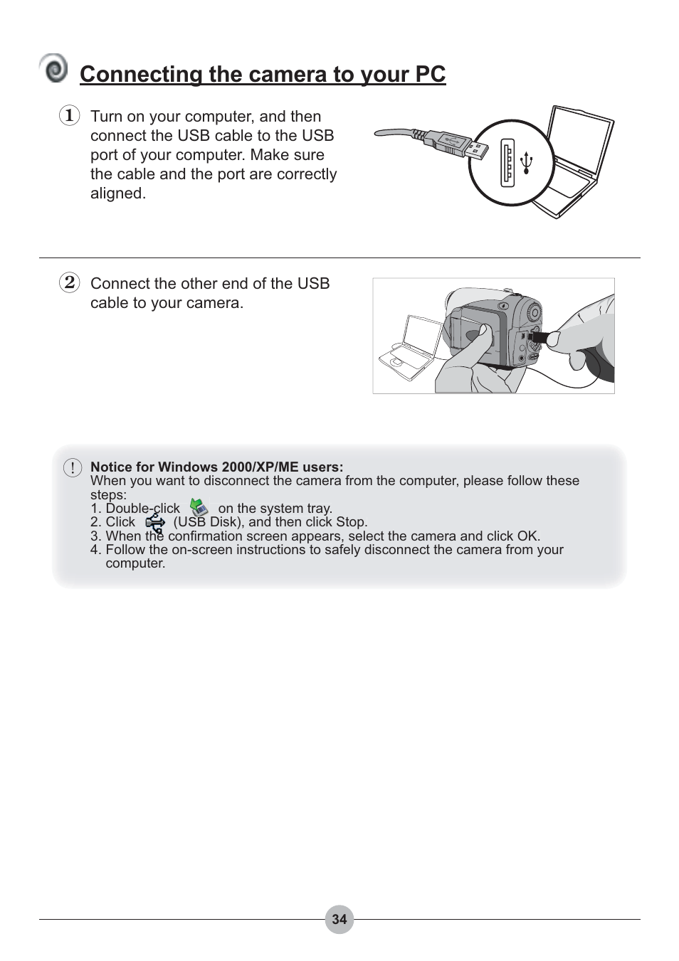 Connecting the camera to your pc | AIPTEK Pocket DV 4100 User Manual | Page 35 / 44