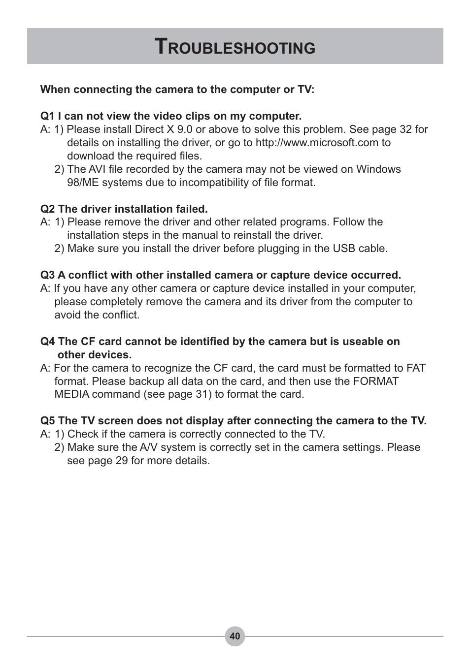 Roubleshooting | AIPTEK Pocket DV 4100 User Manual | Page 41 / 44