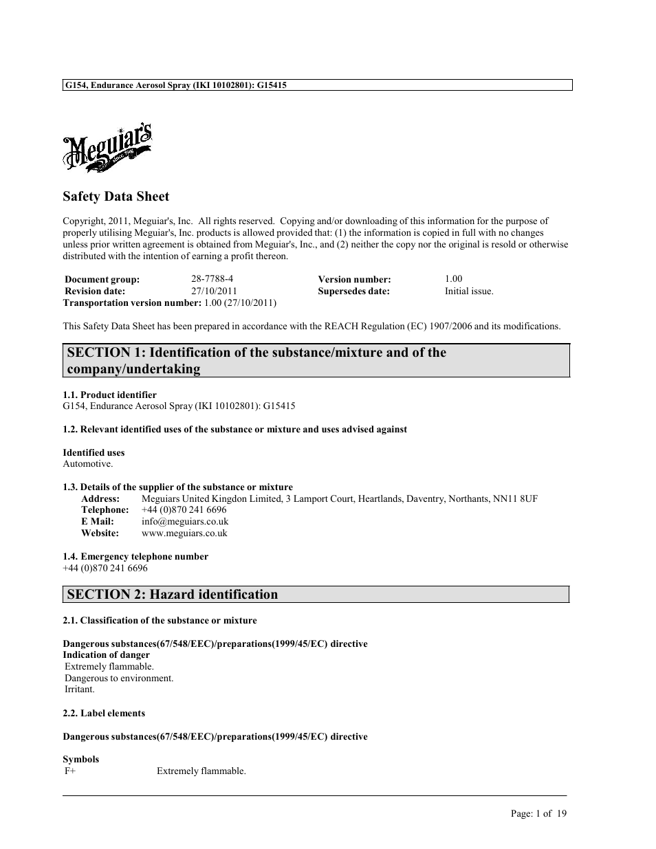 MEGUIAR'S G154 User Manual | 19 pages