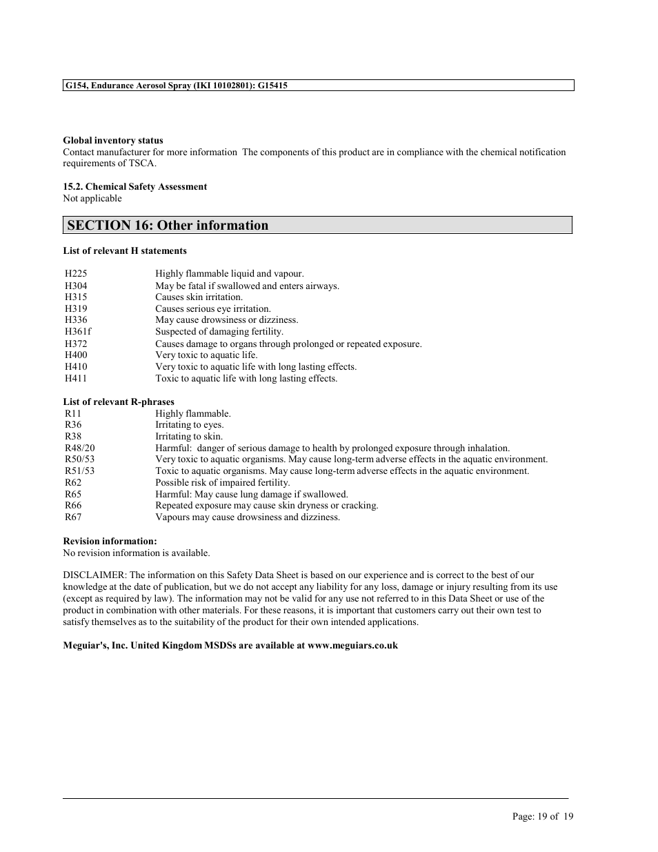 MEGUIAR'S G154 User Manual | Page 19 / 19