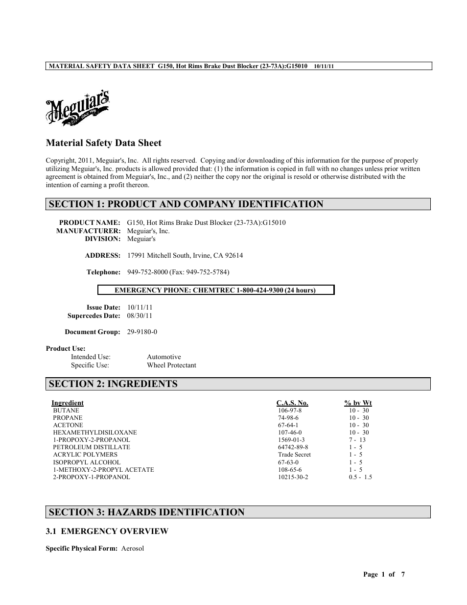 MEGUIAR'S G150 User Manual | 7 pages