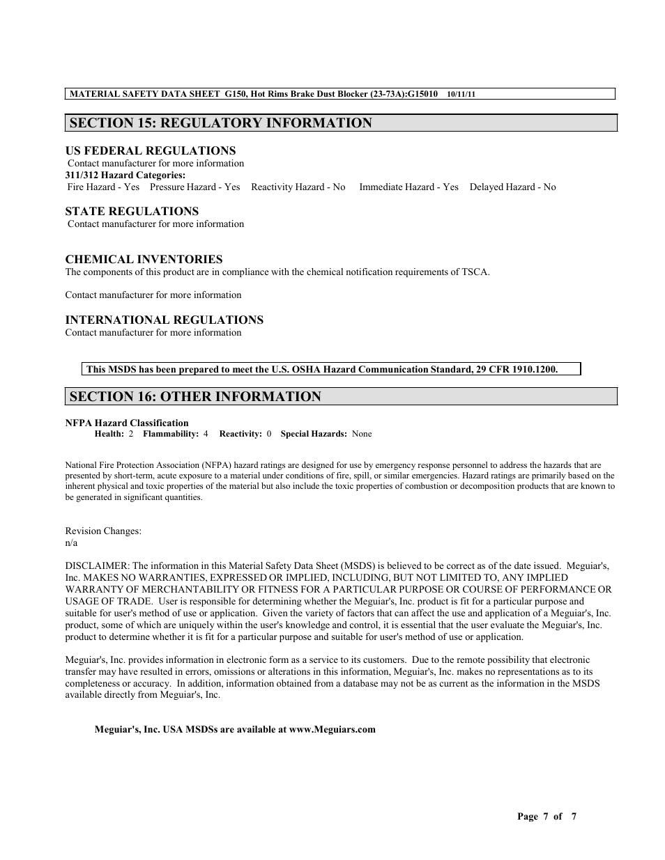 MEGUIAR'S G150 User Manual | Page 7 / 7