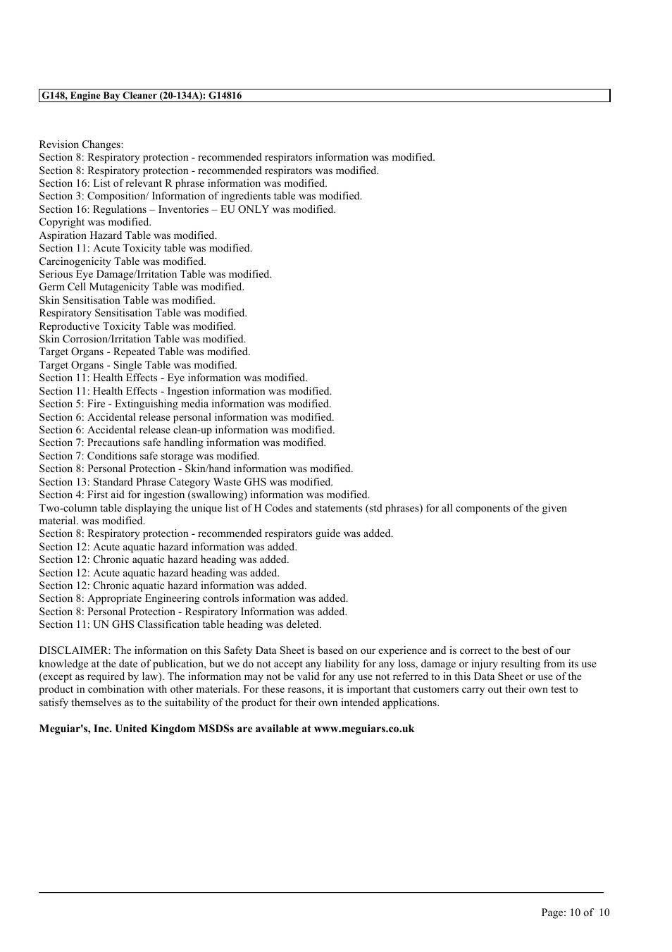 MEGUIAR'S G148 User Manual | Page 10 / 10