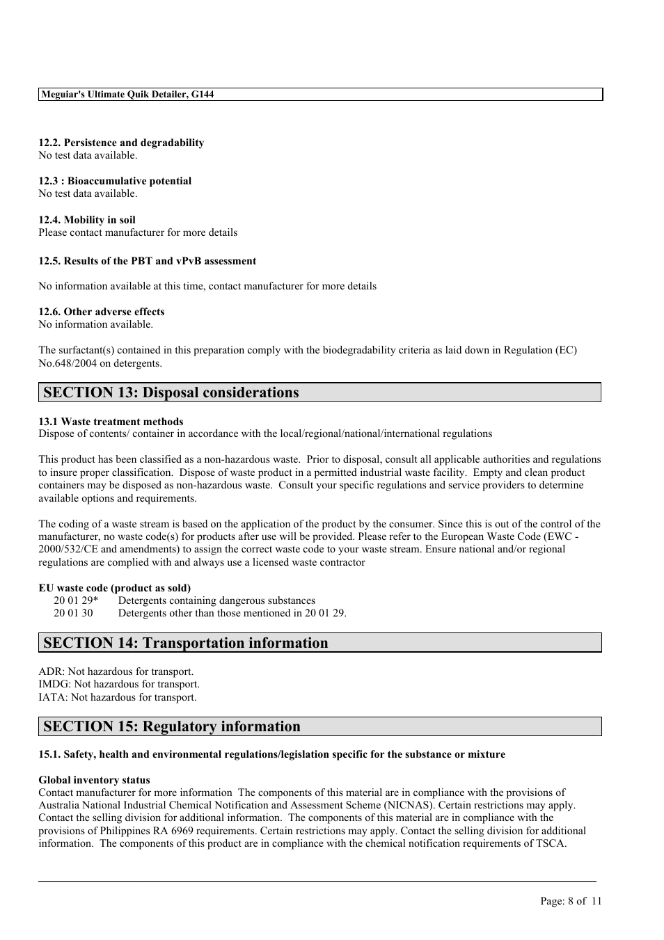 MEGUIAR'S G144 User Manual | Page 8 / 11