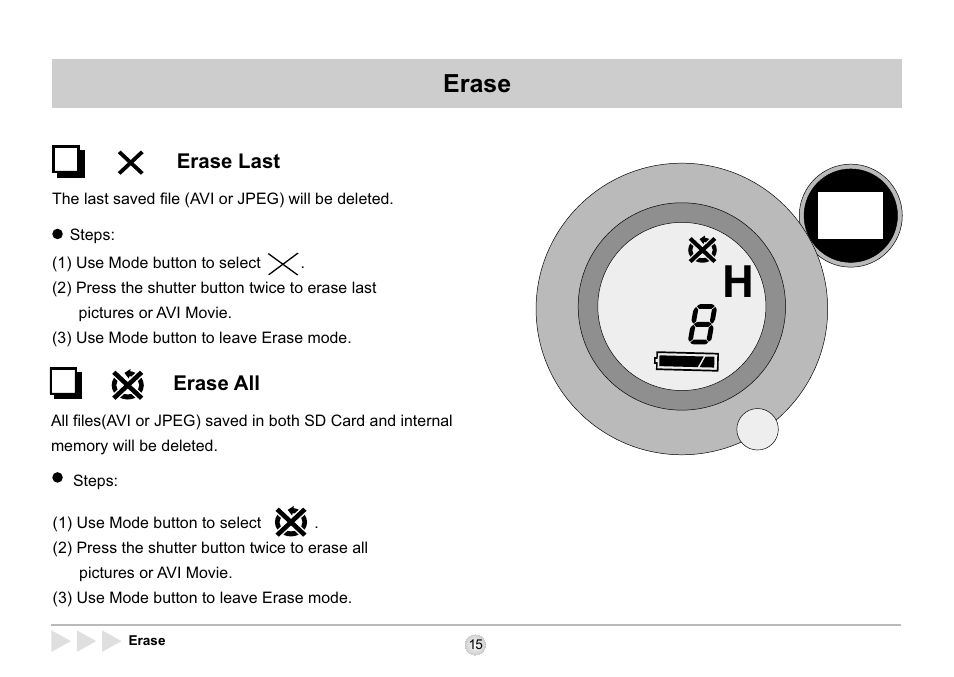 Erase | AIPTEK SD 2Mega User Manual | Page 17 / 39