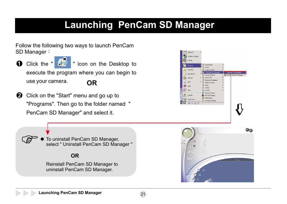 Launching pencam sd manager | AIPTEK SD 2Mega User Manual | Page 23 / 39