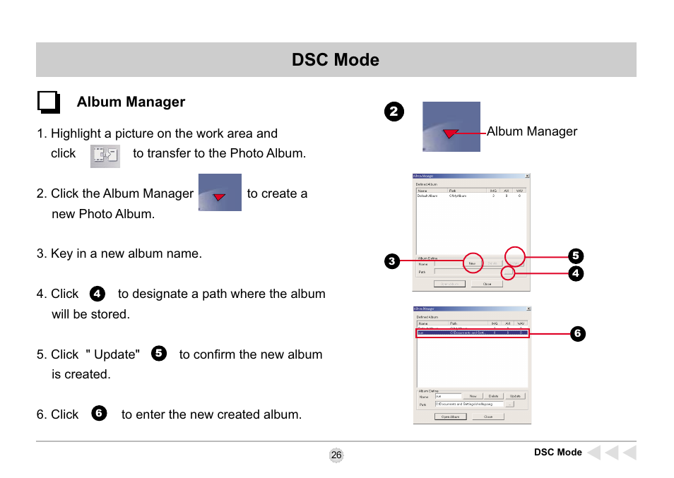 Album manager, Dsc mode | AIPTEK SD 2Mega User Manual | Page 28 / 39