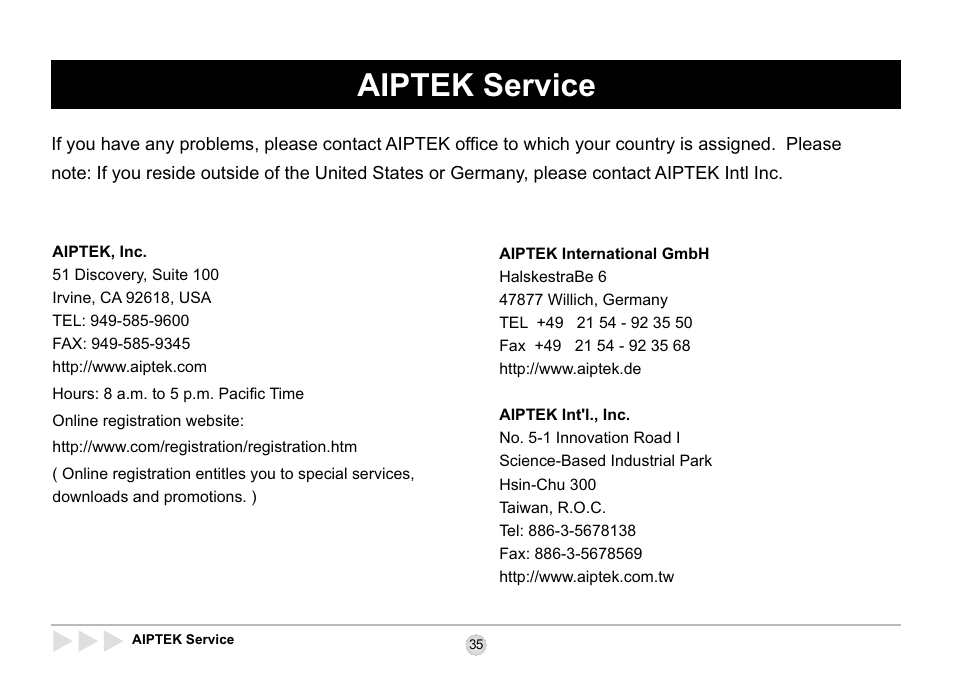 Aiptek service | AIPTEK SD 2Mega User Manual | Page 37 / 39