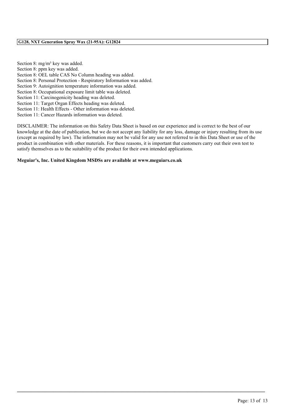 MEGUIAR'S G128 User Manual | Page 13 / 13