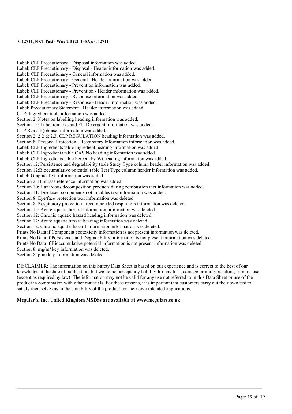 MEGUIAR'S G12711 User Manual | Page 19 / 19