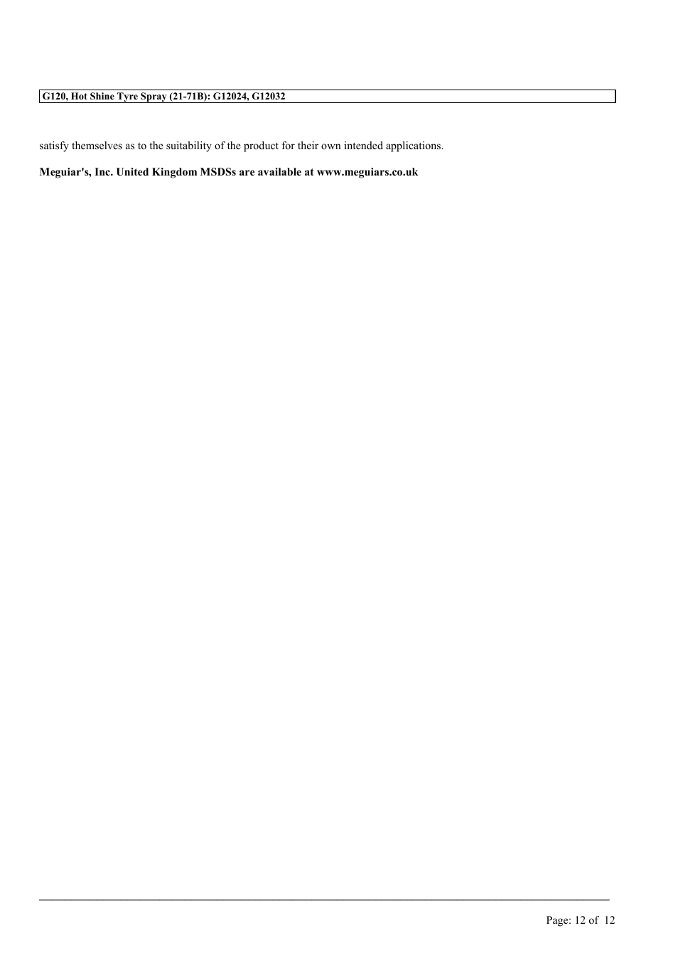 MEGUIAR'S G120 User Manual | Page 12 / 12