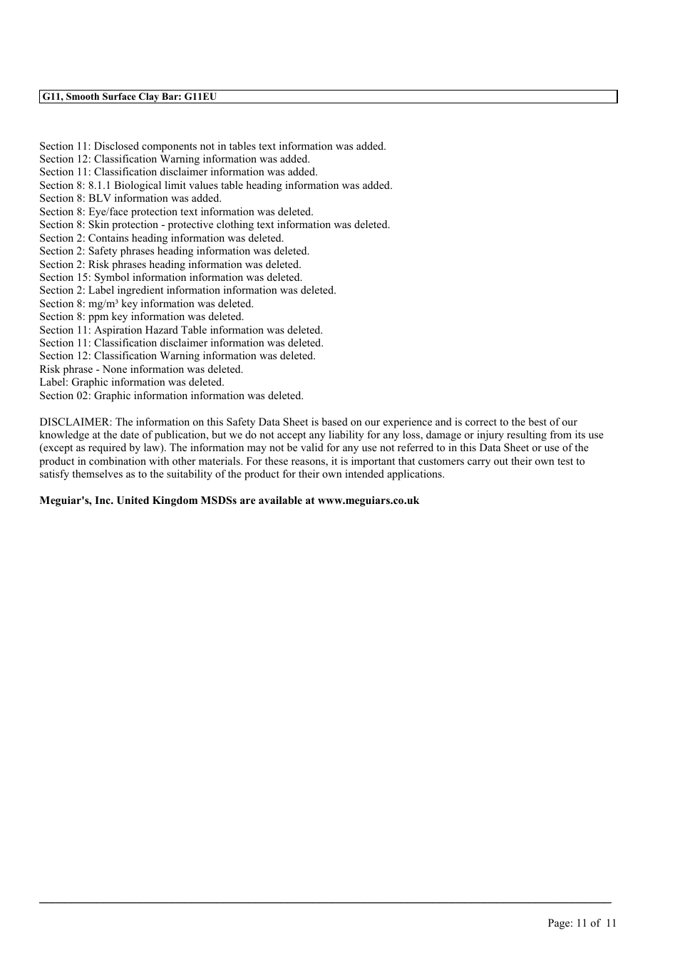 MEGUIAR'S G1016 User Manual | Page 11 / 11