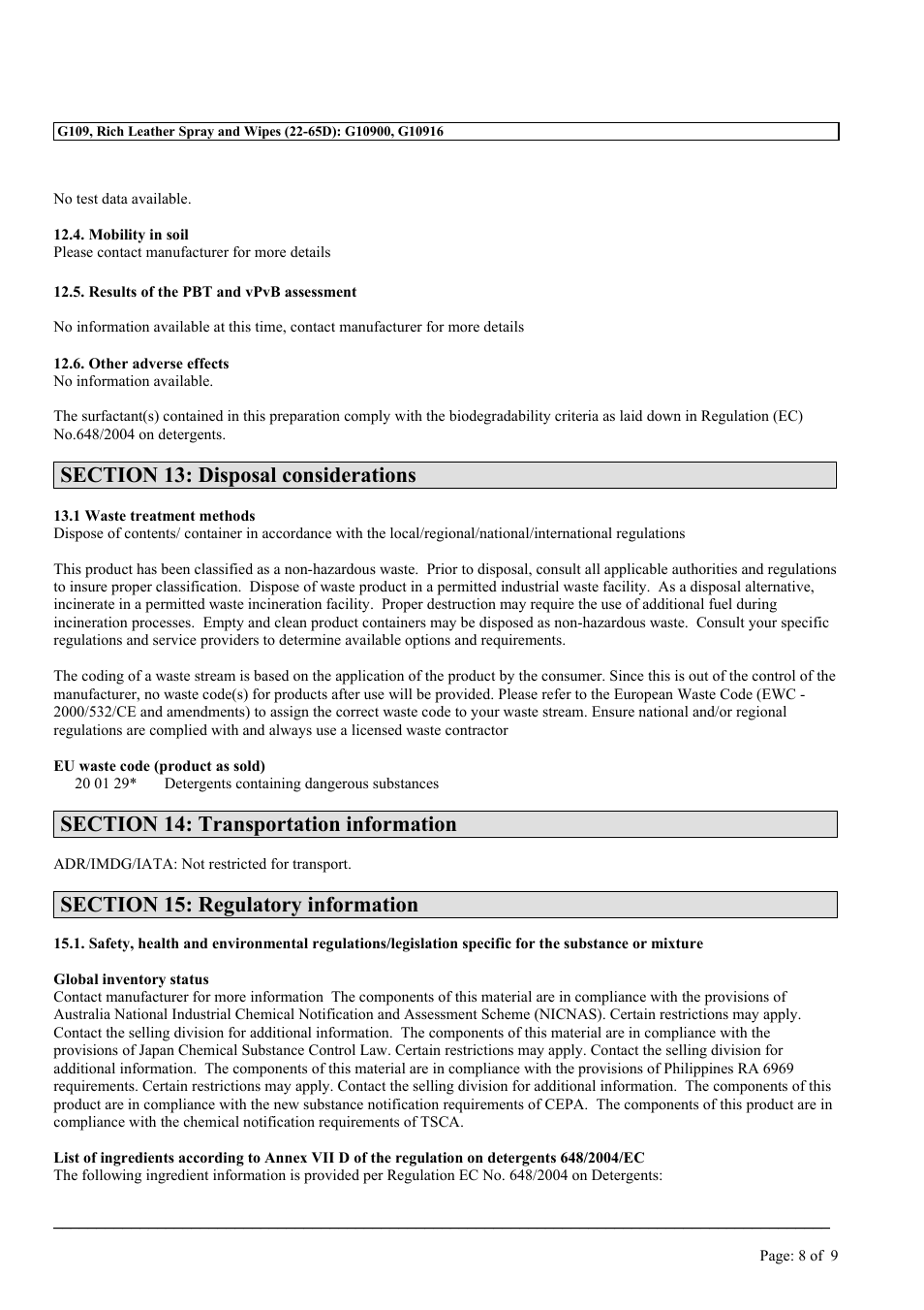 MEGUIAR'S G109 User Manual | Page 8 / 9