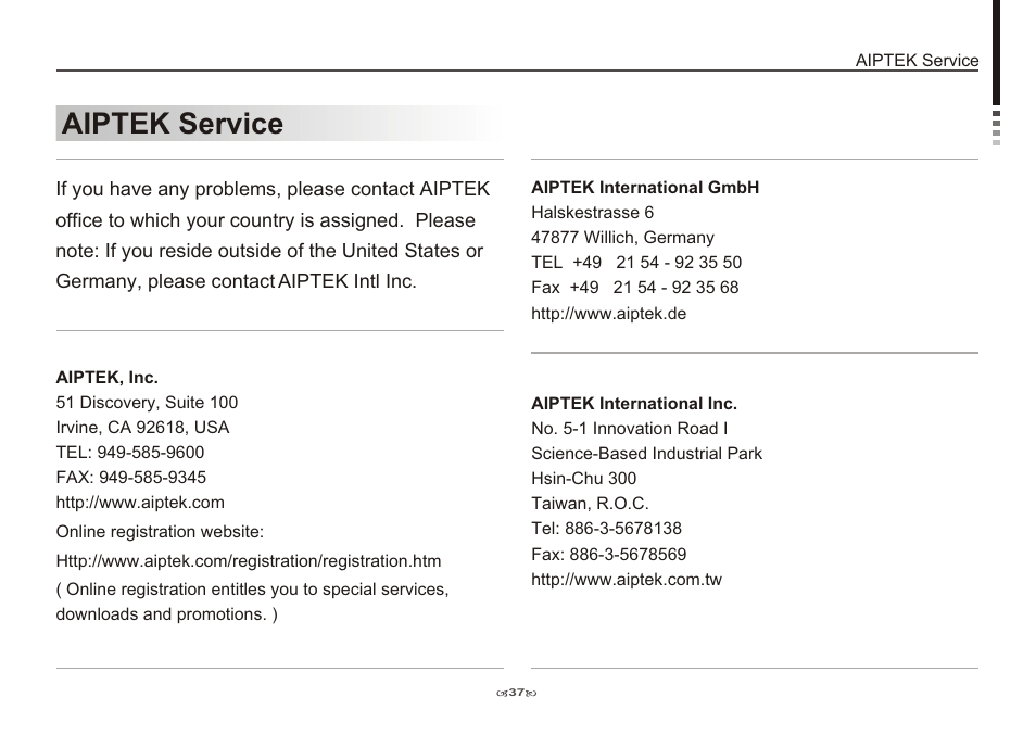 Aiptek service | AIPTEK Pocket DV 3100 User Manual | Page 39 / 40