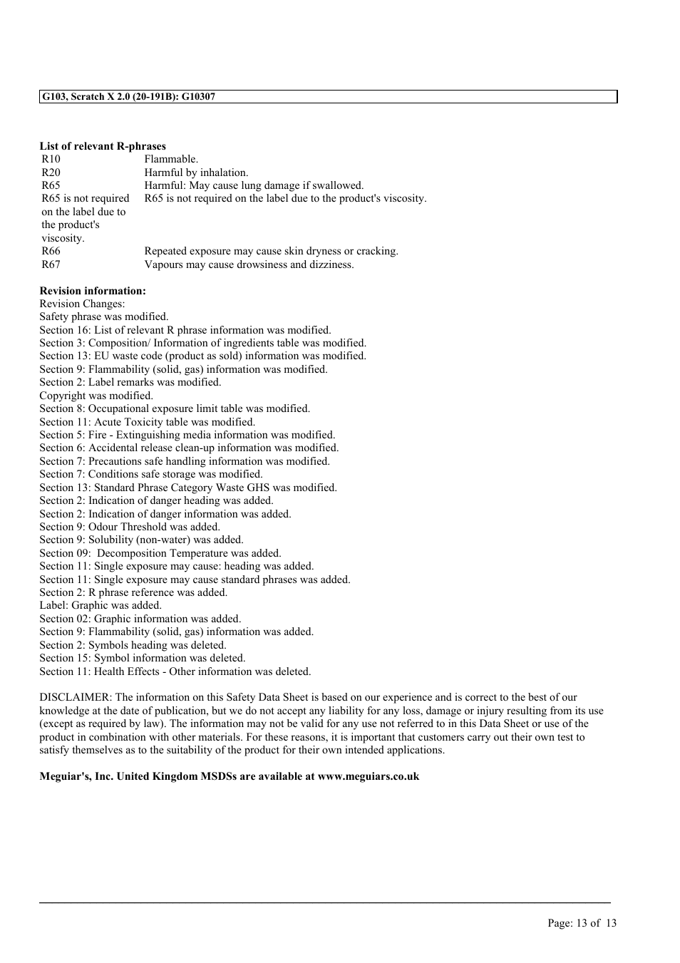 MEGUIAR'S G103 User Manual | Page 13 / 13