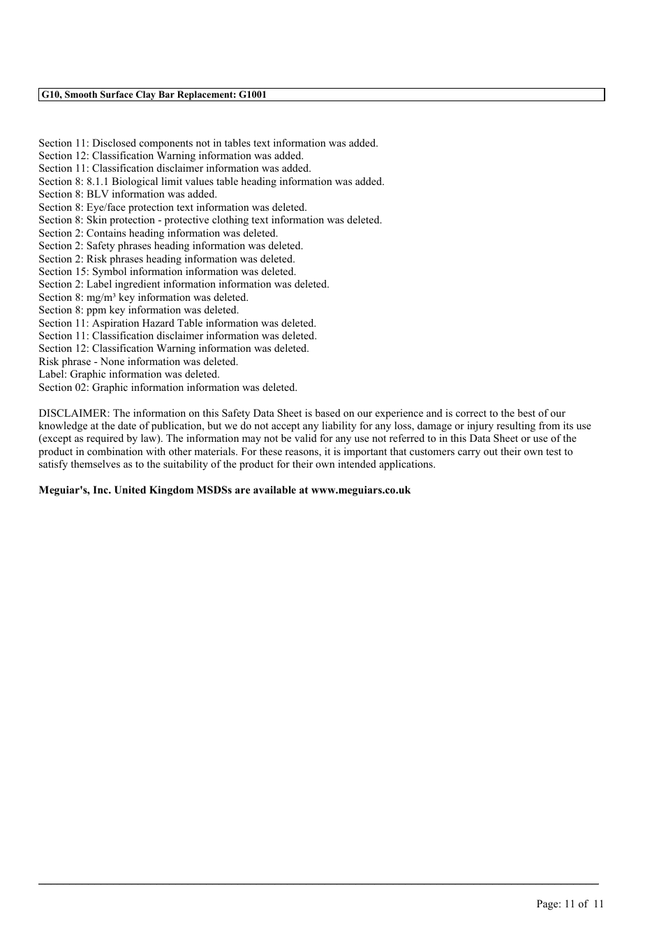 MEGUIAR'S G10 User Manual | Page 11 / 11