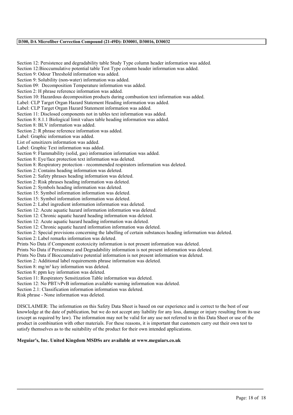 MEGUIAR'S D300 User Manual | Page 18 / 18