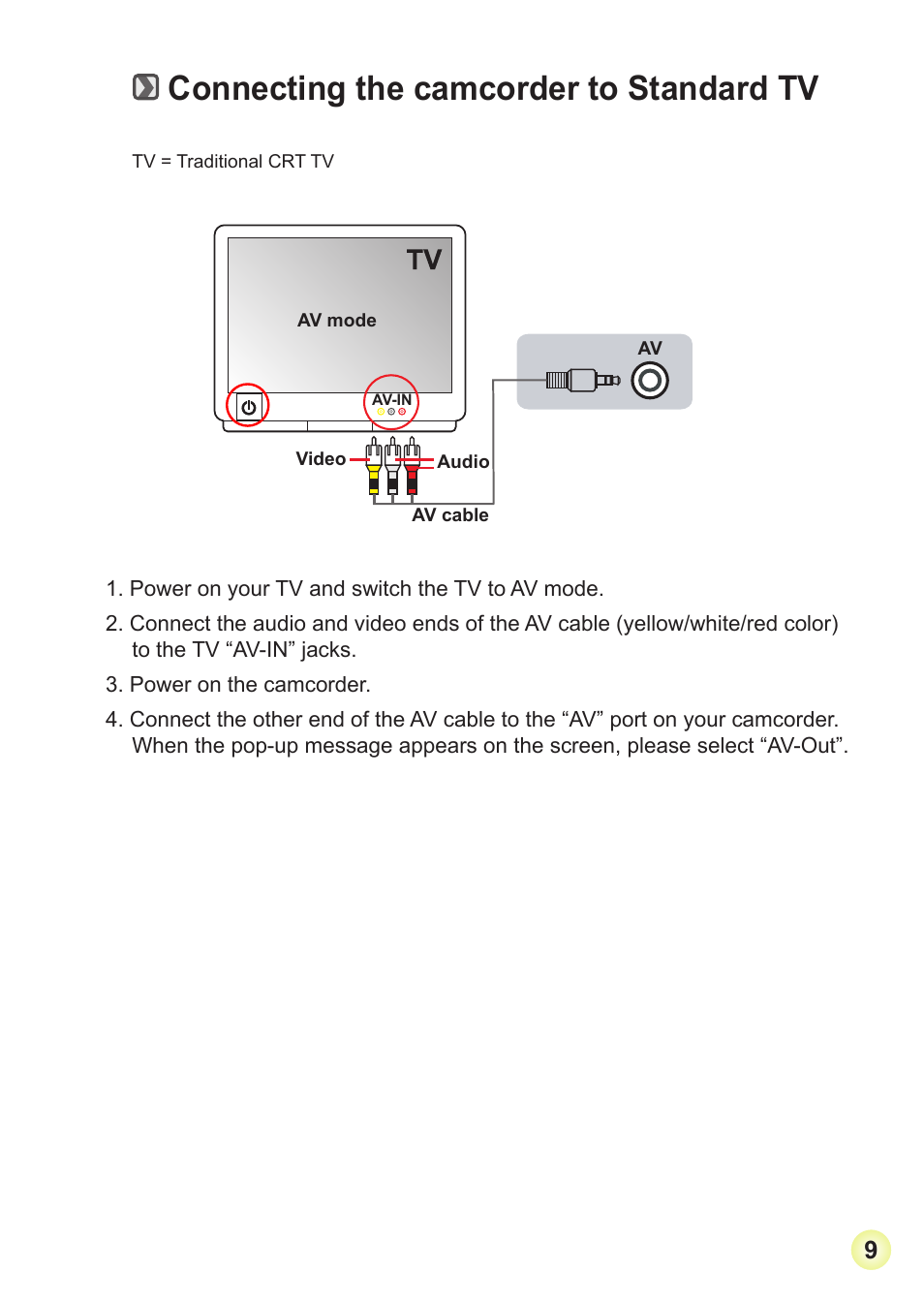 Connecting the camcorder to standard tv | AIPTEK Action V5Z5S User Manual | Page 12 / 19