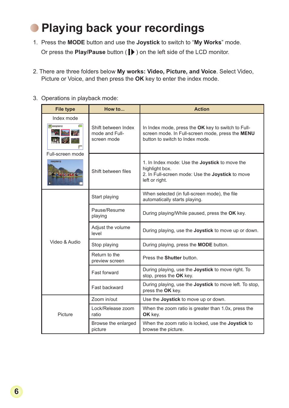 Playing back your recordings | AIPTEK Action V5Z5S User Manual | Page 9 / 19