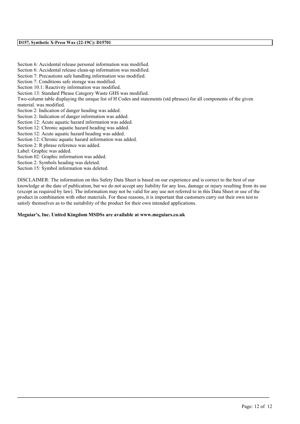 MEGUIAR'S D157 User Manual | Page 12 / 12
