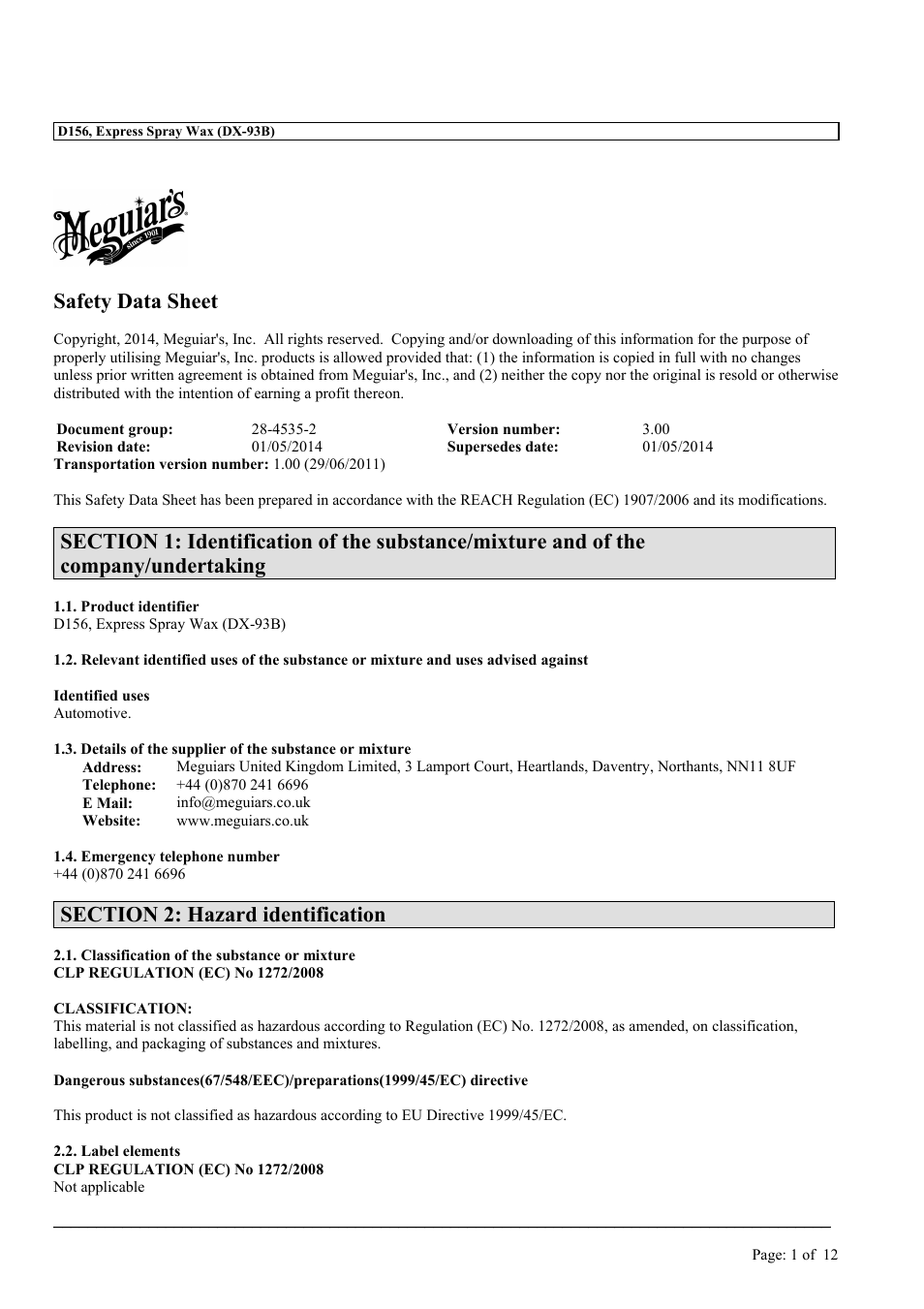 MEGUIAR'S D156 User Manual | 12 pages