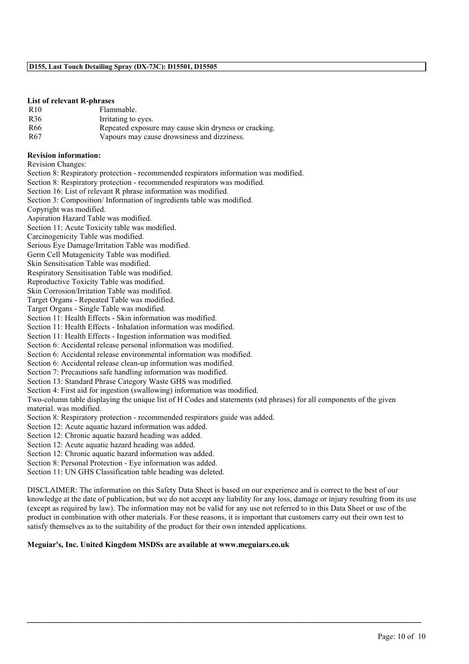 MEGUIAR'S D155 User Manual | Page 10 / 10